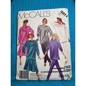 McCalls 3311 pattern sweatshirt oversized turtleneck skirt pants size 16.5-20.5